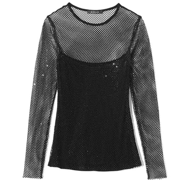 NWT Aqua Crystal Mesh Long Sleeve Top - Picture 7 of 10